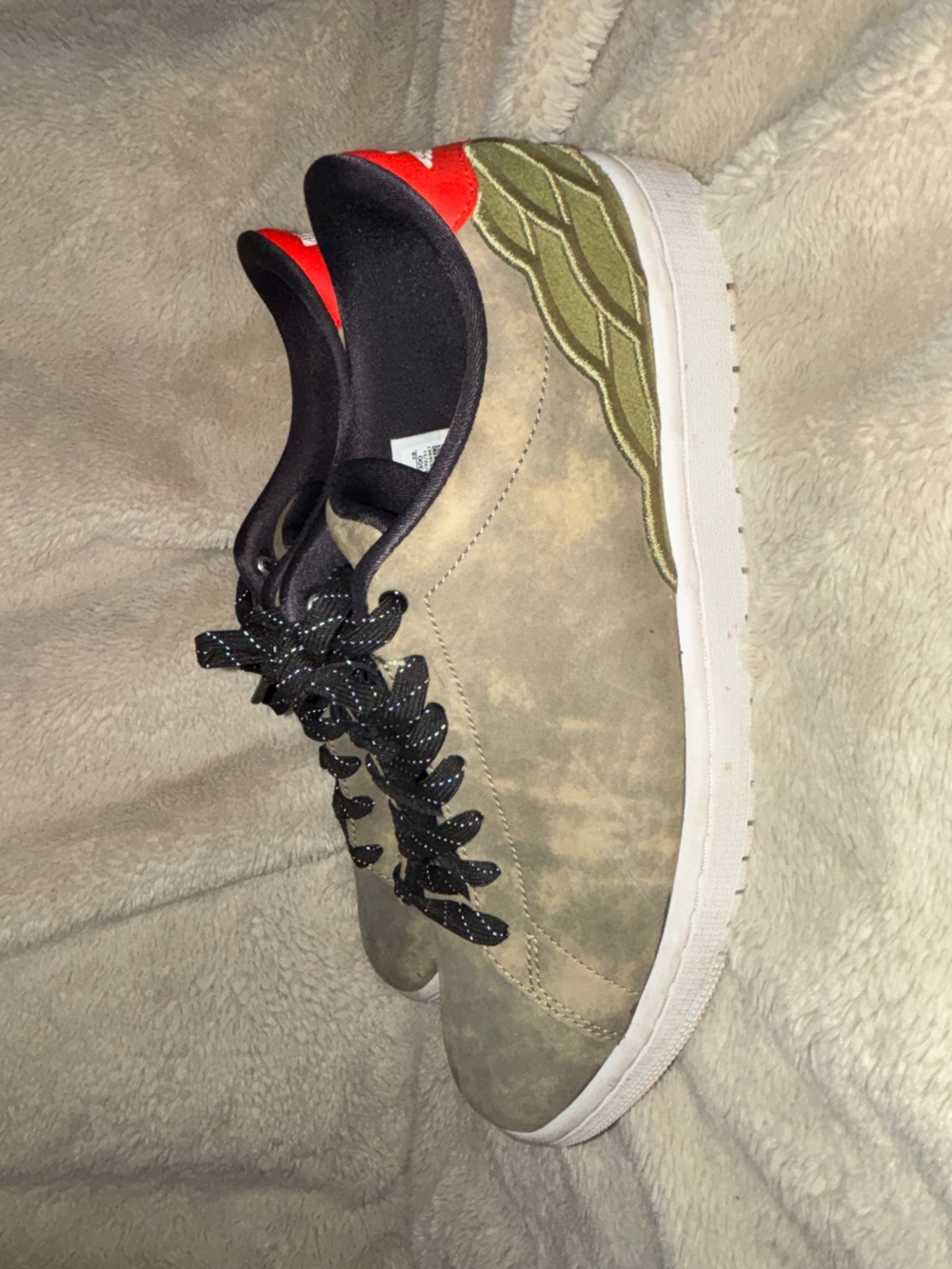 Air Jordan Centre Court Men's Oil Green Suede Sneakers with Black Accents - Picture 2 of 5